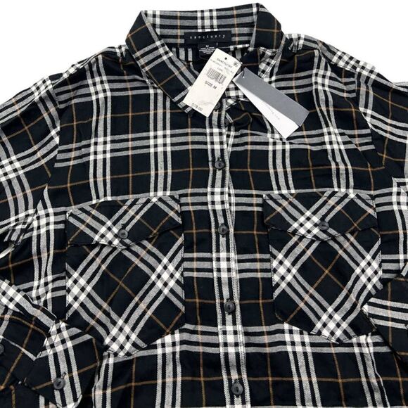 New Sanctuary Men Black Plaid Shirt Casual Classic Long Sleeve Button Down US M - Picture 5 of 13